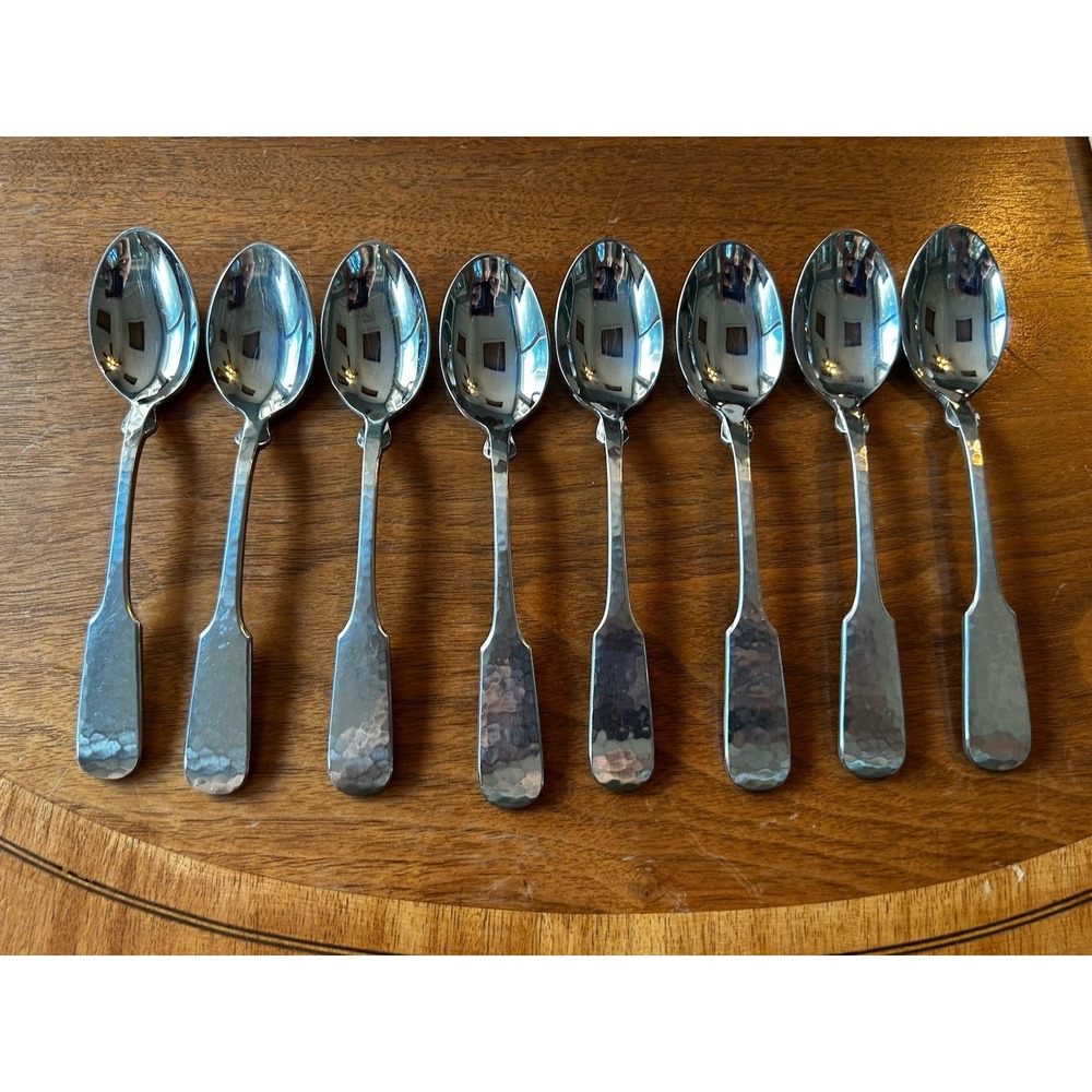 Towle Hammered Set of 8 Stainless Soup Spoons, Germany 6 1/4" Teaspoon Size